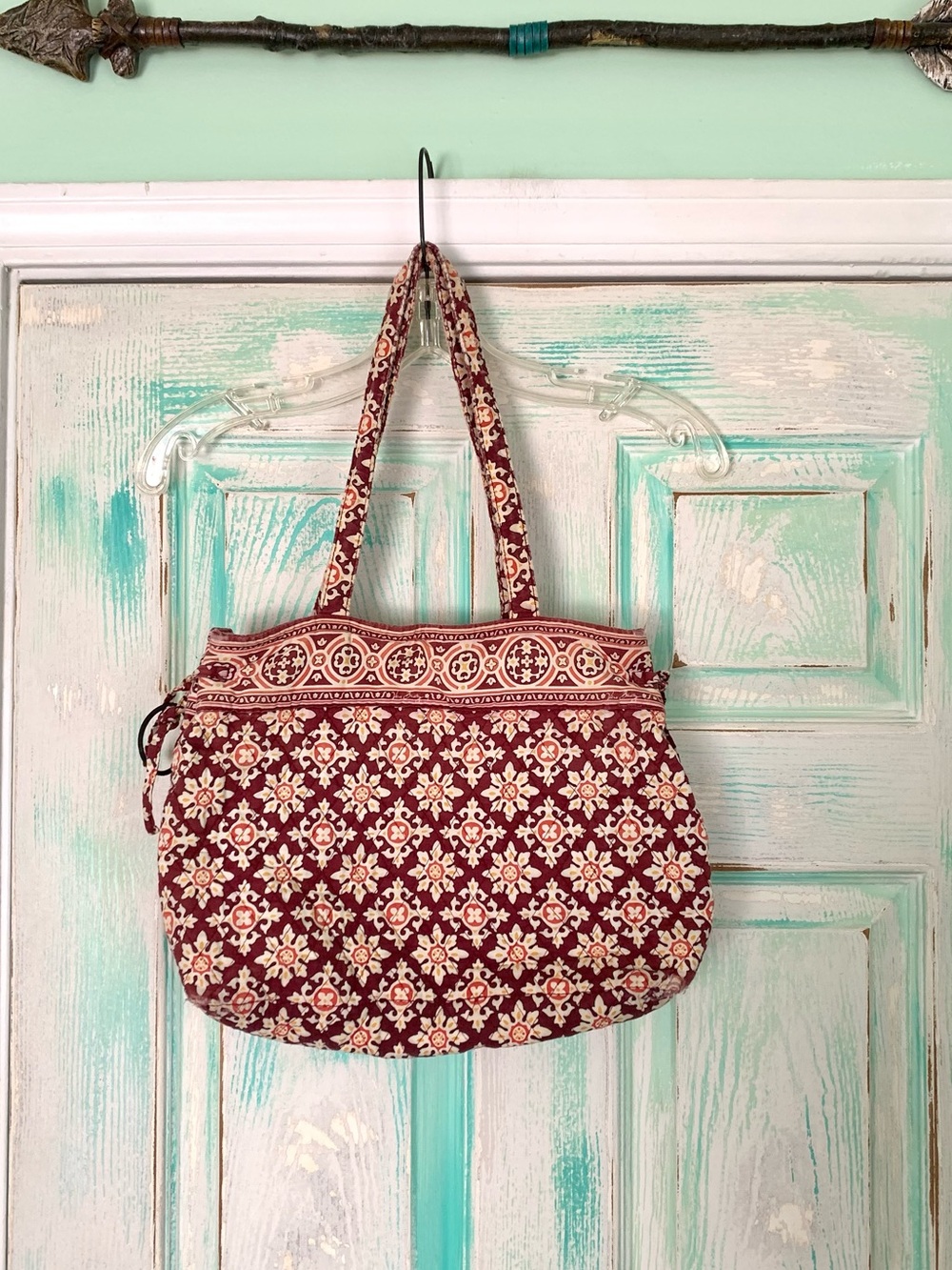 Vera Bradley Retired Red Maroon Medallion Handbag Tote